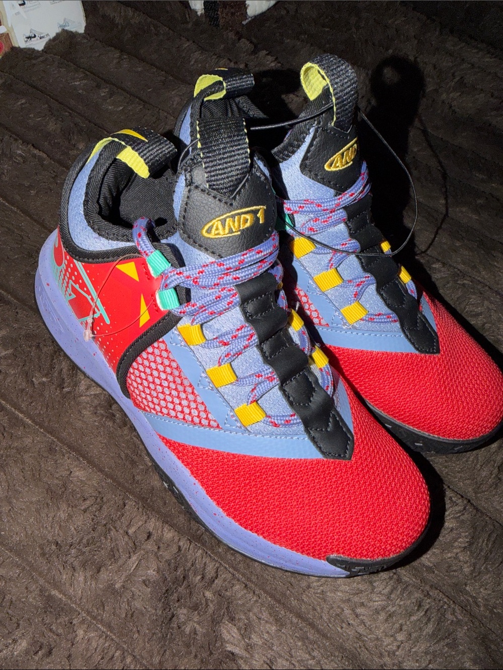 And1 Red Sneakers with Blue and Yellow Accents